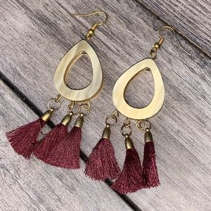 Burgundy Tassel Fringe Earrings and Necklace